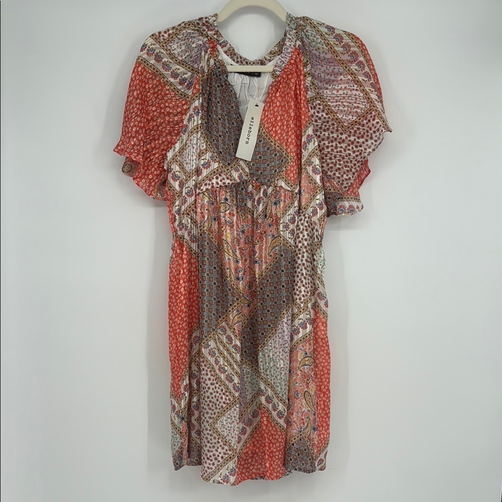 Elleborn Patchwork Boho Mini Dress | Short Sleeve Ruffle Hem | Multiple Sizes